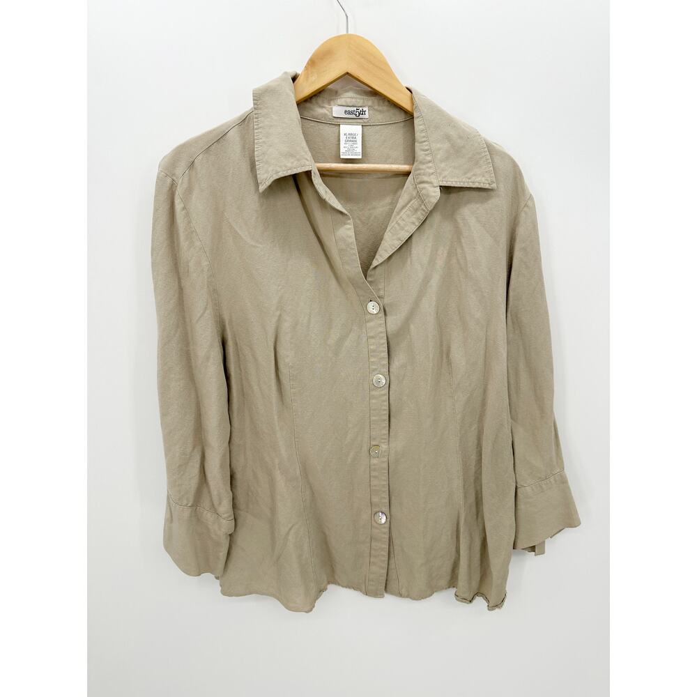 East 5th Tan Linen Rayon Blend Midi Skirt Set Button Down Shirt XL Coastal BY15‎